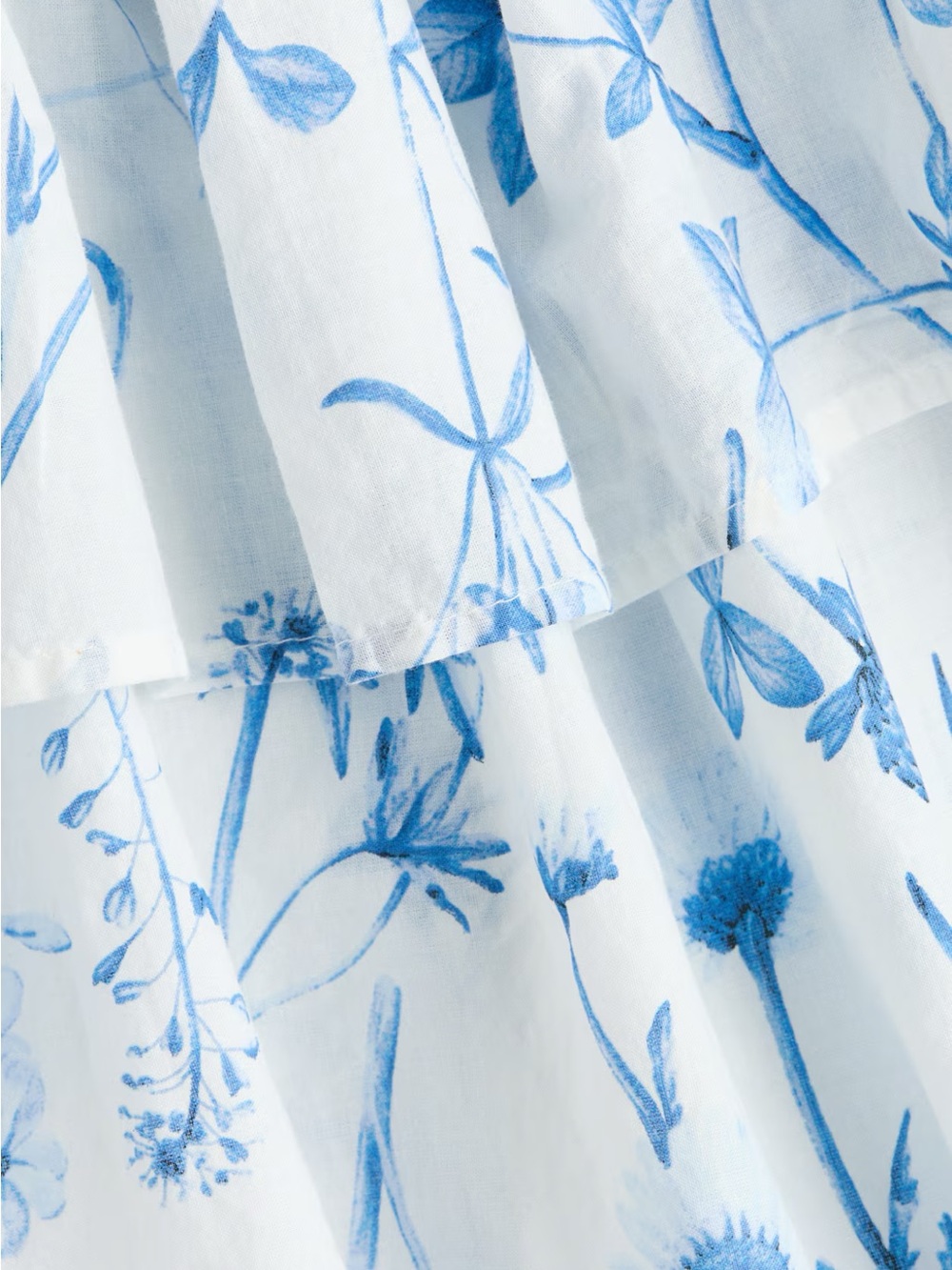 H&M Ruffle Tiered Skirt White Mini Dress with Blue Floral Print - Picture 6 of 12